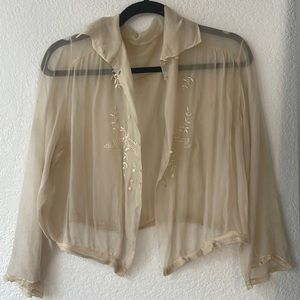 Vintage 1930s silk chiffon top with embroidered detail